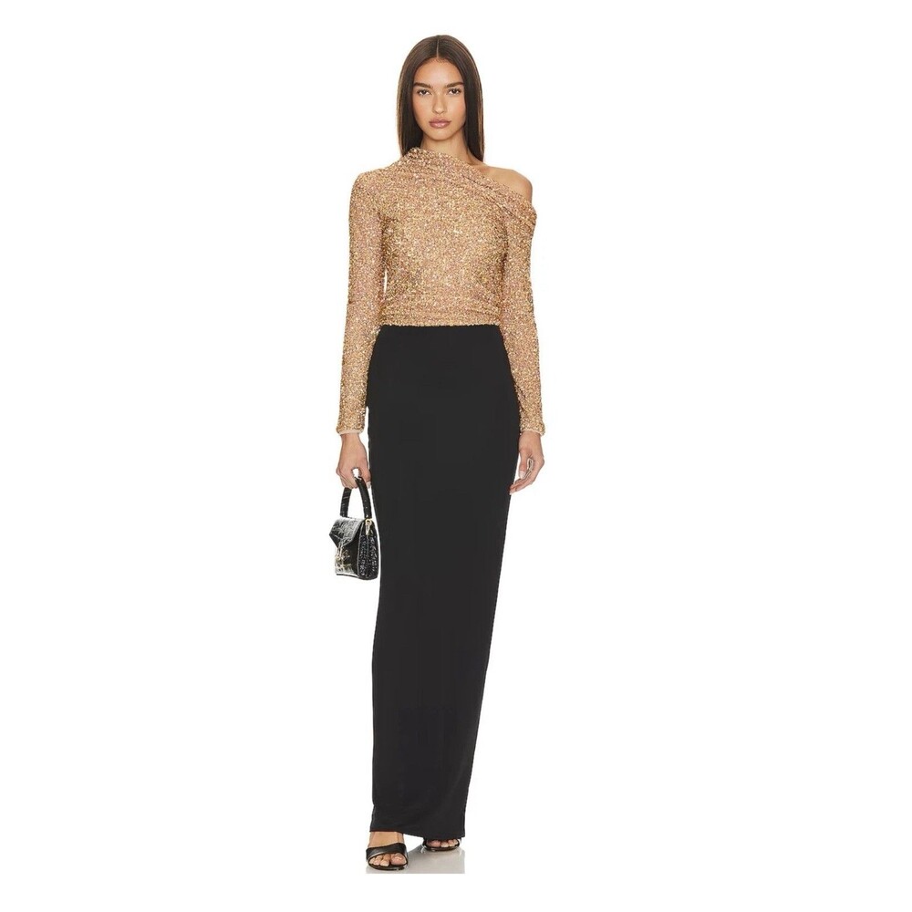 Self Portrait Gold Sequin Asymmetric Zip Top Sz 8  NWT